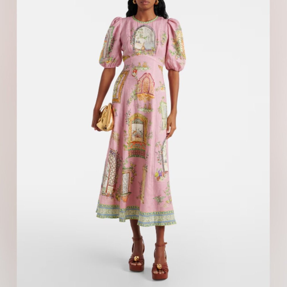 Alémais Monte printed linen midi dress